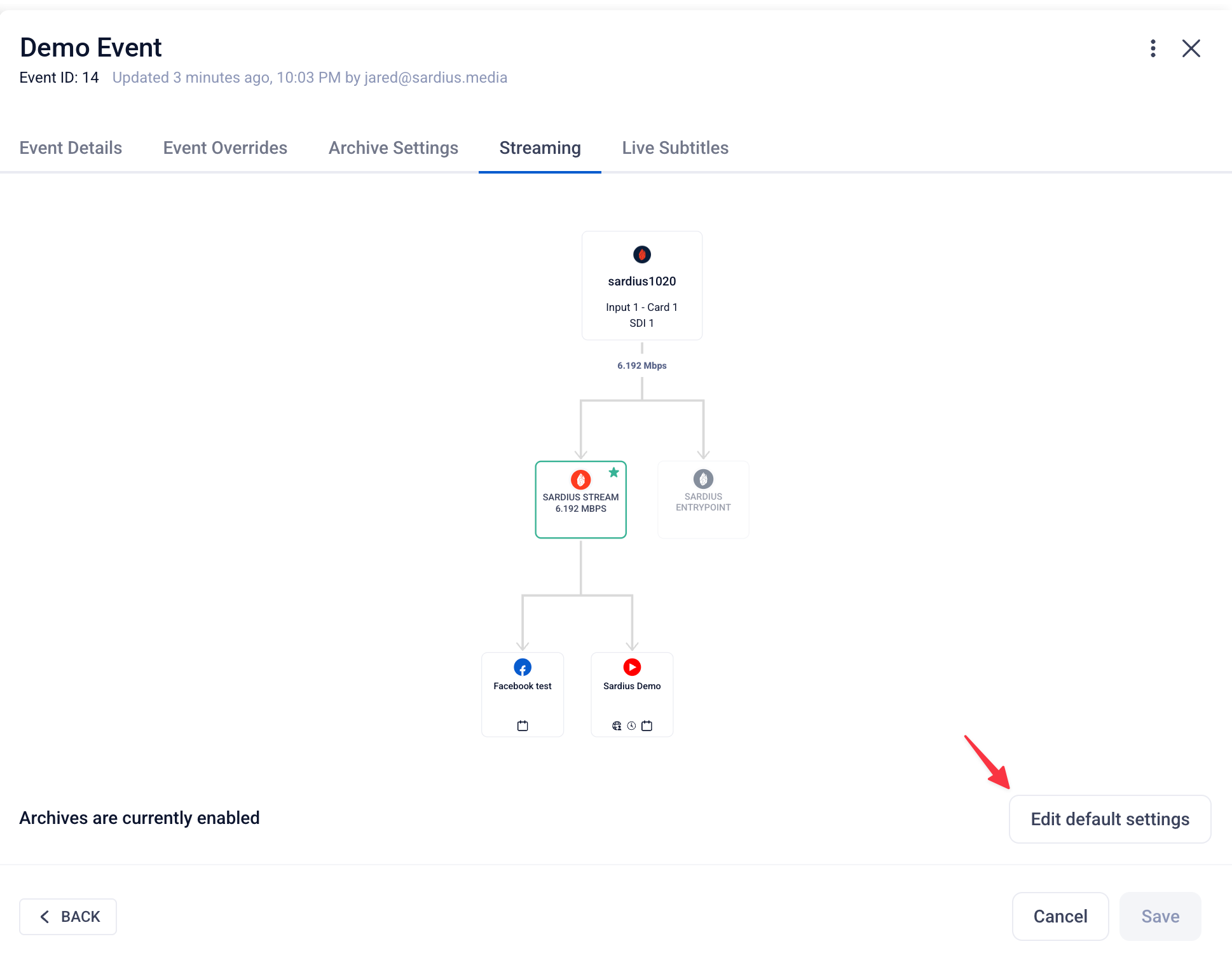 Edit Default settings